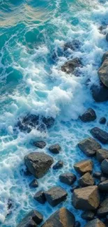 Waves crashing over a rocky shore.