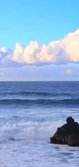 Serene ocean waves under a vibrant cloudy sky.