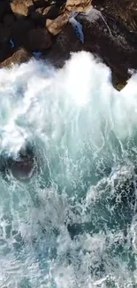 Ocean waves crashing against rocks in scenic view.