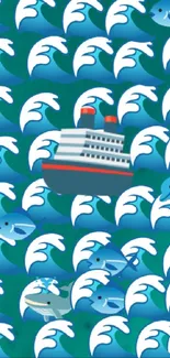 Turquoise ocean wallpaper with waves and cruise ship emojis.