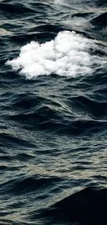 Dark ocean waves with a white cloud in the center of the image.