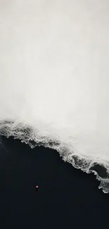 Aerial view of ocean waves with black and white contrast.