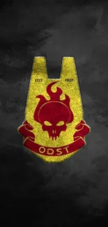 ODST emblem on dark mobile wallpaper with red and gold colors.