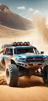 Monster truck racing through desert sands, capturing thrilling off-road adventure.