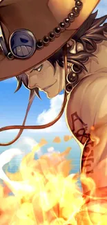 One Piece anime wallpaper with fiery character design.