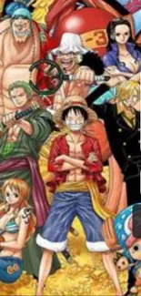 One Piece anime crew in colorful adventure scene.