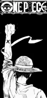 Luffy One Piece anime wallpaper in black and white.