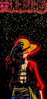 Neon One Piece wallpaper featuring Luffy on a black background.