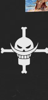 One Piece Jolly Roger skull on black background.