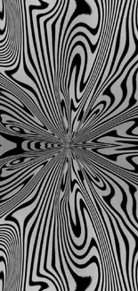 Black and white optical illusion wallpaper with abstract design.