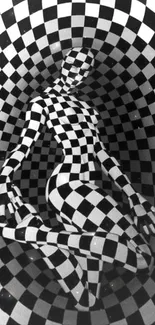 Optical illusion wallpaper with checkerboard pattern forming a humanoid shape.