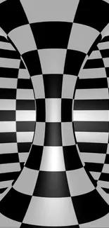 Black and white checkered optical illusion wallpaper for mobile.