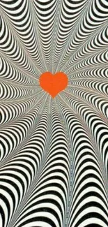 Optical illusion wallpaper with red heart at the center.