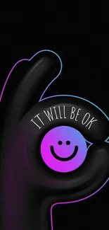 Neon 'It Will Be OK' smiley art wallpaper