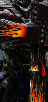 Optimus Prime with a fiery sword in HD wallpaper.