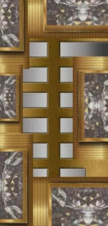 Gold geometric pattern mobile wallpaper with diamond accents.