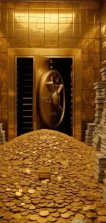 A luxurious gold vault filled with coins.