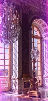 Sunlit hallway with chandeliers and classical decor.