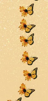 Orange butterflies on beige background wallpaper.