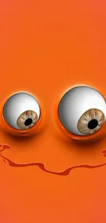 Orange cartoon face with eyes on a vibrant background.