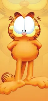 Orange cartoon cat mobile wallpaper with vibrant background.