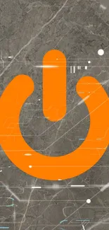 Orange power symbol on grey tech background wallpaper.