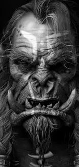 Black and white Orc warrior artwork showing fierce expression.