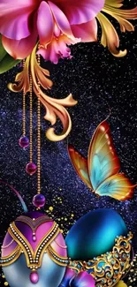 Vibrant fantasy art with orchid, butterfly, and decorative elements.