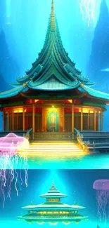 Mystical oriental temple in a luminous fantasy setting, ideal for wallpapers.