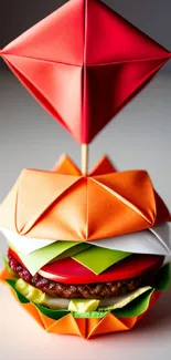 Colorful origami burger artwork design for mobile wallpaper.