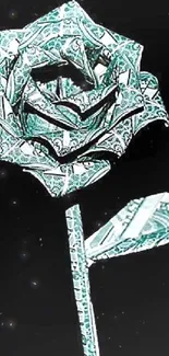 Origami rose made of dollar bills on a black background.