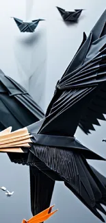 Origami eagle artwork with striking details and contrast.