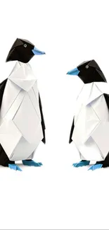 Origami penguins on a white background.