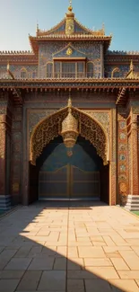 Ornate entrance with intricate gold details and traditional architectural design.