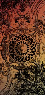 Ornate art mobile wallpaper with intricate patterns and vintage style in warm colors.