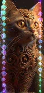 Intricate fantasy cat art with glowing eyes