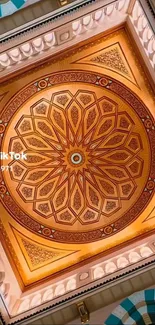 Intricate ornamental ceiling design in warm tones.