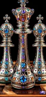 Jeweled chess pieces in ornate design.
