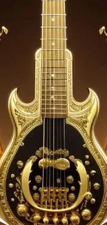 Ornate gold guitar design with intricate details.