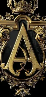 Luxurious gold letter A with ornate design and regal crown.