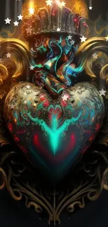 Intricate ornate heart with vibrant teal hues on dark background