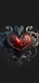 Ornate heart design on dark background wallpaper.