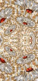 Ornate kaleidoscope pattern with gold and red accents.