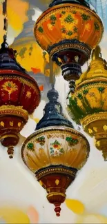 Colorful ornate lanterns art wallpaper for mobile devices.