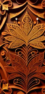 Intricate orange paper art design with floral pattern for mobile wallpaper.