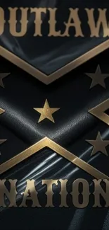 Outlaw Nation wallpaper with gold stars on dark leather.