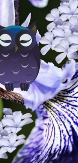 Purple owl and white flower mobile wallpaper.