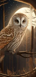 Enchanted forest owl under moonlight in a mystical setting.