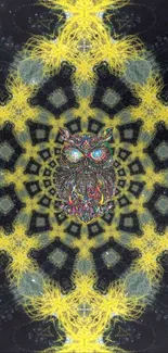 Intricate owl mandala with kaleidoscope design, vibrant colors.