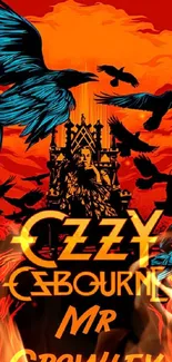 Ozzy Osbourne gothic wallpaper with crows and vibrant colors.